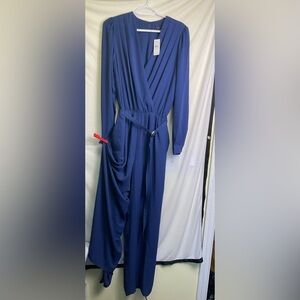 Ann Taylor Blue Long Sleeve Wrap Jumpsuit